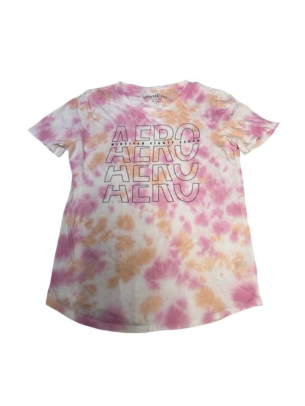 Aeropostale Relaxed Tee Women’s Small Pink Orange Tie Dye AERO Graphic T-Shirt